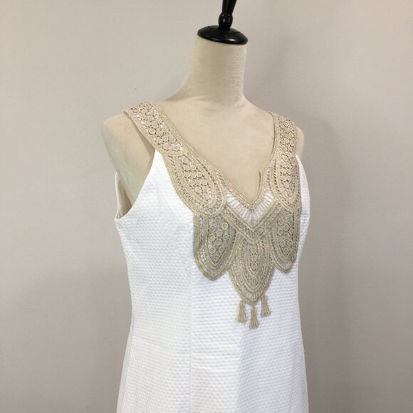 LILLY PULITZER White Gold Lace Applique Textured Sleeveless Shift/Sheath Dress - Picture 6 of 10